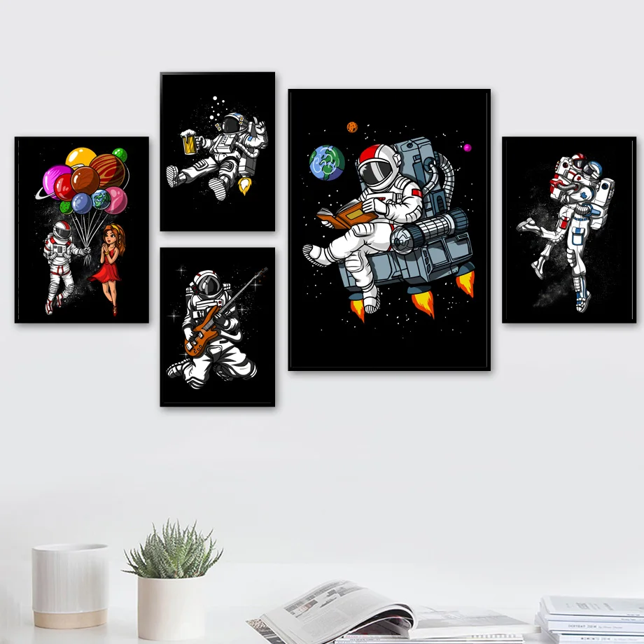 Abstract Astronaut Read Football Guitar Wall Art Canvas Painting Nordic Posters And Prints Wall Pictures For Living Room Decor