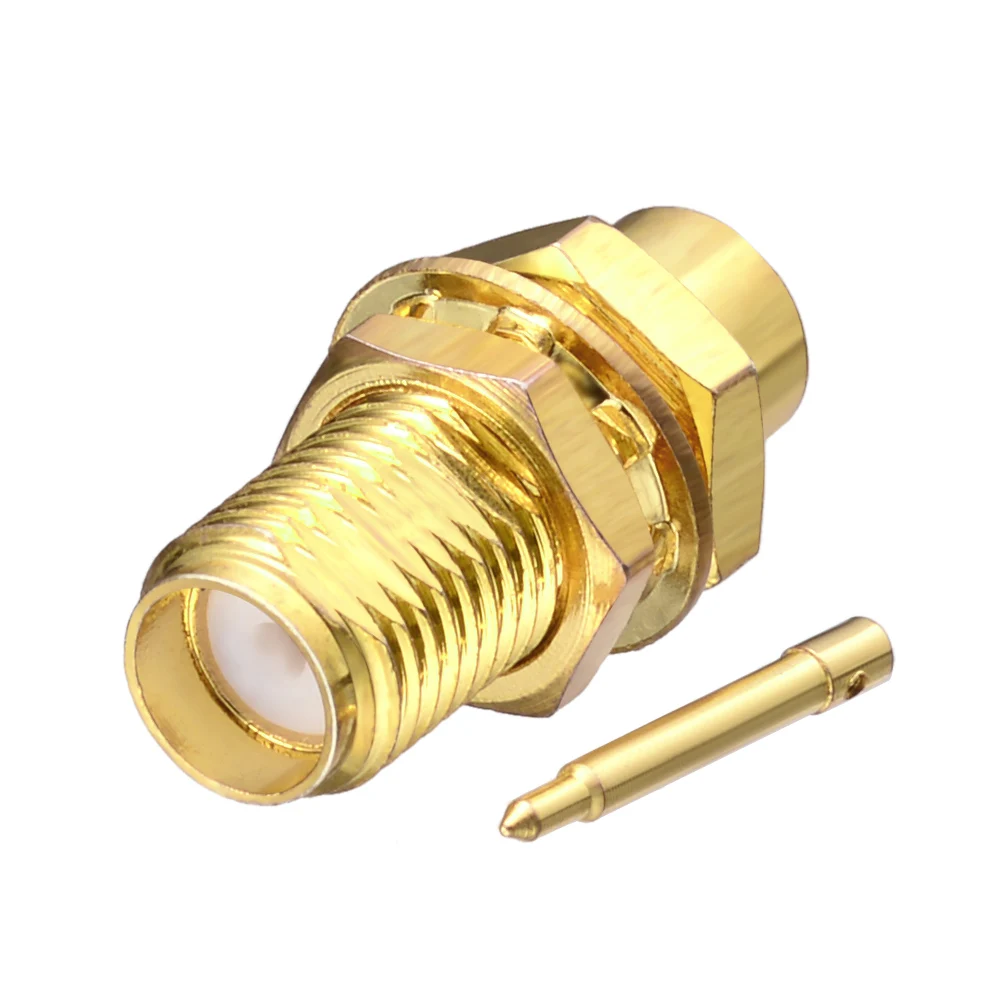 Superbat 10pcs RP-SMA Straight Solder 50 ohm Female(male pin) Bulkhead RF Coaxial Connector for Semi-rigid Cable.141