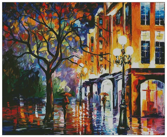 Rainy Street Oil Painting Top Quality Cross Stitch Kits 14CT Unprinted Counted Sewing kit Embroidered Art  Handmade Home Decor