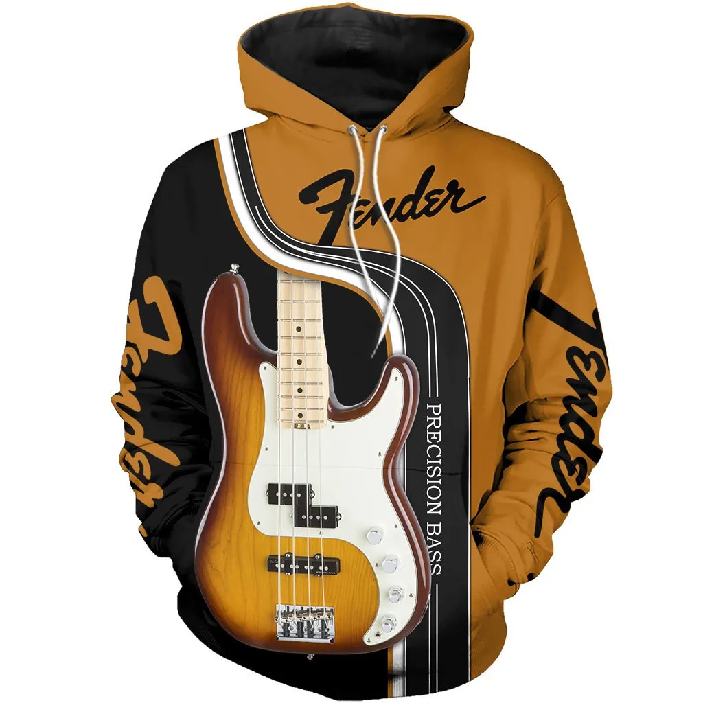 Cool Brown Fender Precision Bass 3D All Over stampato Casual Hoodie Unisex giacche Hip-hop