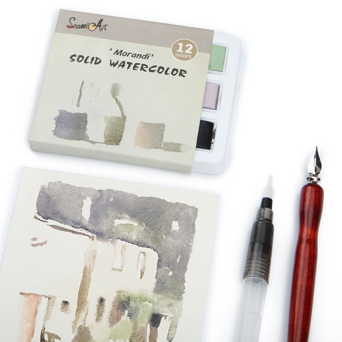 SeamiArt-caja de lata de 12 colores, acuarela sólida, Color Morandi, pintura al agua para dibujos animados y retratos, pintura, dibujo, suministros de arte