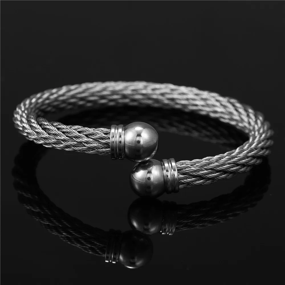 Titanium Steel Men Women Open Round Ball Cuff Bangle Bracelet in Stainless Steel Brackelts Gifts For Women Men Gift