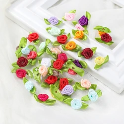 100Pcs Mini Rose Artificial Flowers Heads 2cm Buds Fabric Flower Wedding Decoration Craft Supplies Ribbon Bow-Knot Gift Decor