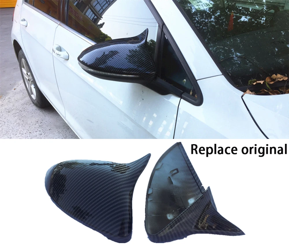 Car-Styling Horn Shape Side Wing Mirror Cover for VW Golf 7 MK7 7.5 GTD R GTI GTE VII Cap E-golf Sportsvan 2013-2019 Replace