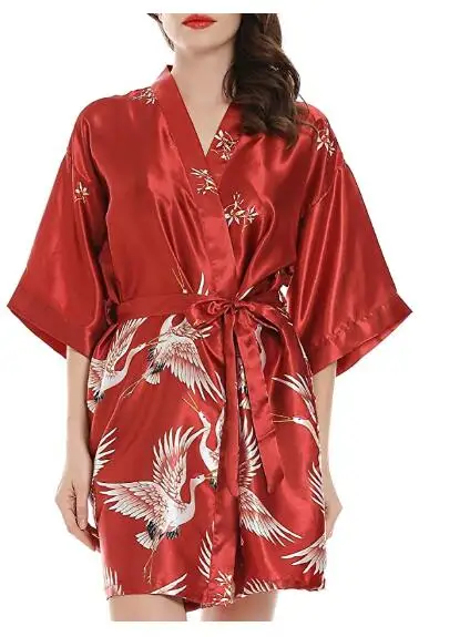 

Fashion Women's Summer Mini Kimono Robe Lady Rayon Bath Gown Yukata Nightgown Sleepwear Sleepshirts Pijama Mujer Size M-XXL