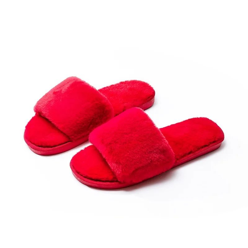 Autunno inverno Solid House donna pantofole in velluto Open Toe Fuzzy Warm peluche camera da letto scarpe basse pantofole in pelliccia da donna per