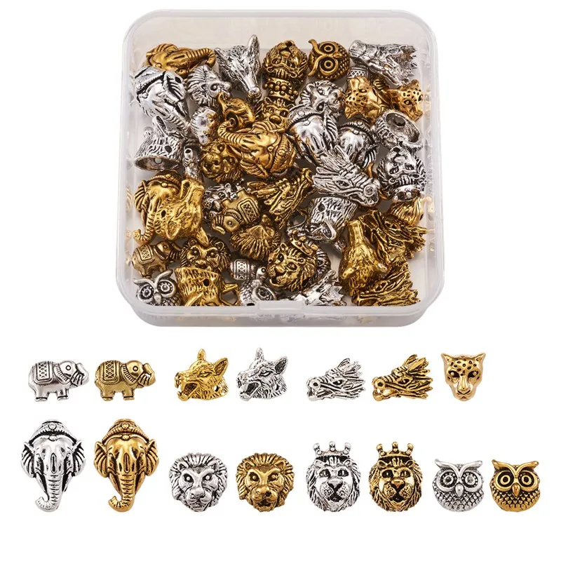 

Pandahall Animal Beads Tibetan Style Metal Alloy Beads Lion Wolf Elephant Owl Dragon Head for Jewelry Making DIY Findings