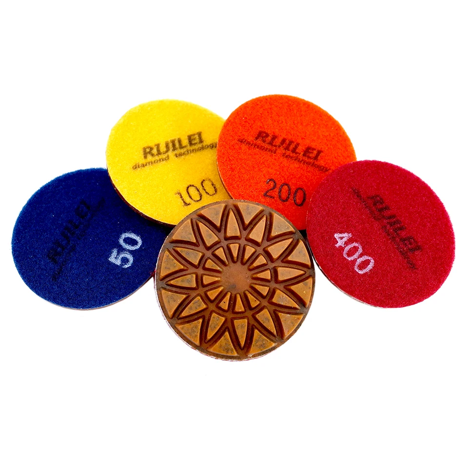 RIJILEI 4PCS 3 Inch Diamond Polishing Pads Hybrid Copper Bond Wet Concrete Floor Plishing Pad for Granite Marble Grinding Discs