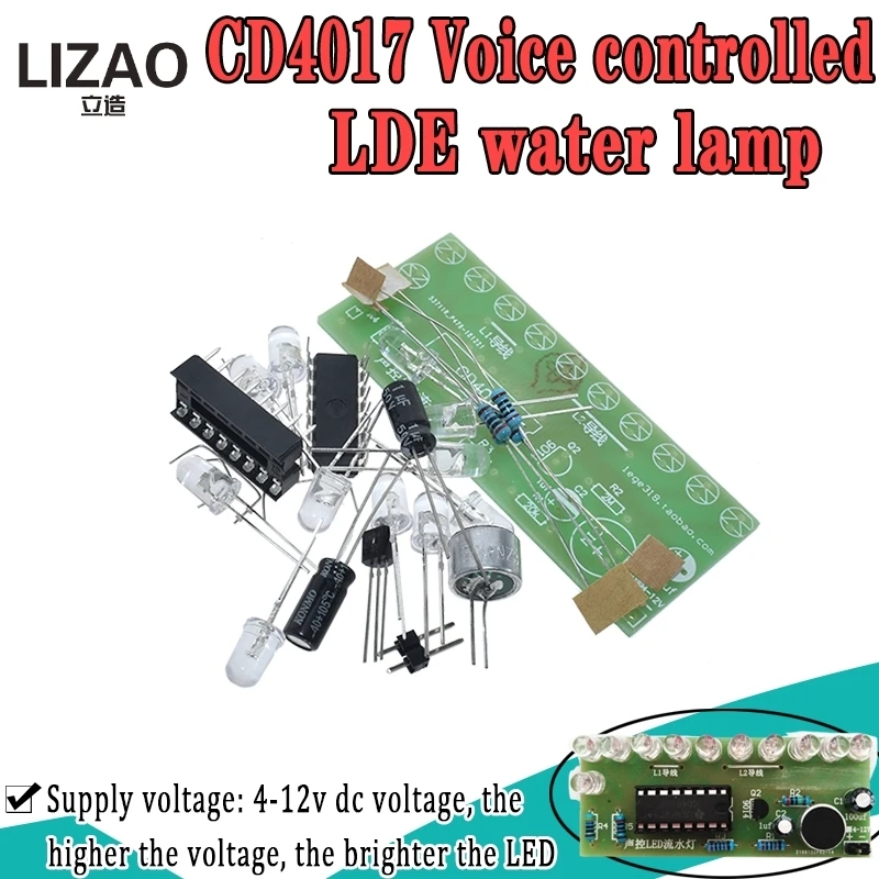 Aktywowana głosem LED lampka wodna Kit CD4017 sterowanie latarnią zabawa produkcja elektroniczna nauczanie szkolenie elektroniczny zestaw zrób to sam moduł
