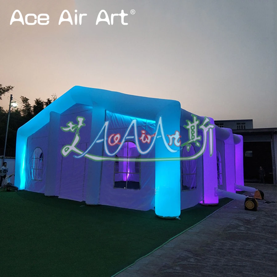 Tenda nuziale gonfiabile bianca personalizzata personalizzata con luce e ventilatore d'aria per feste all'aperto/campeggio realizzata da Ace Air Art