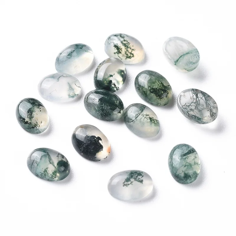 20pcs Natural Moss Agate Cabochons Oval Flat Back Cabochons No Hole Beads for Necklace Jewelry Making Handmade Green 7.5x5.5x3mm