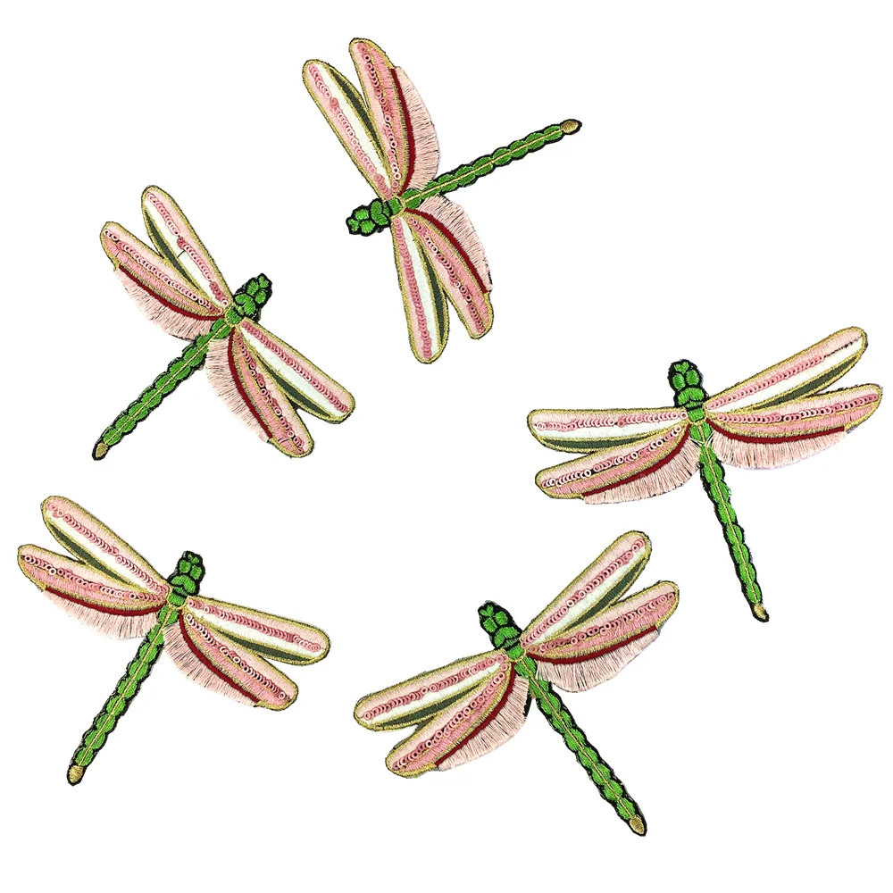 10pc Pink 3D Dragonfly Embroidery Patch Sequin Beaded Patches For Clothing Applique Clothes Parches Bordados Ropa Sew On AC1516