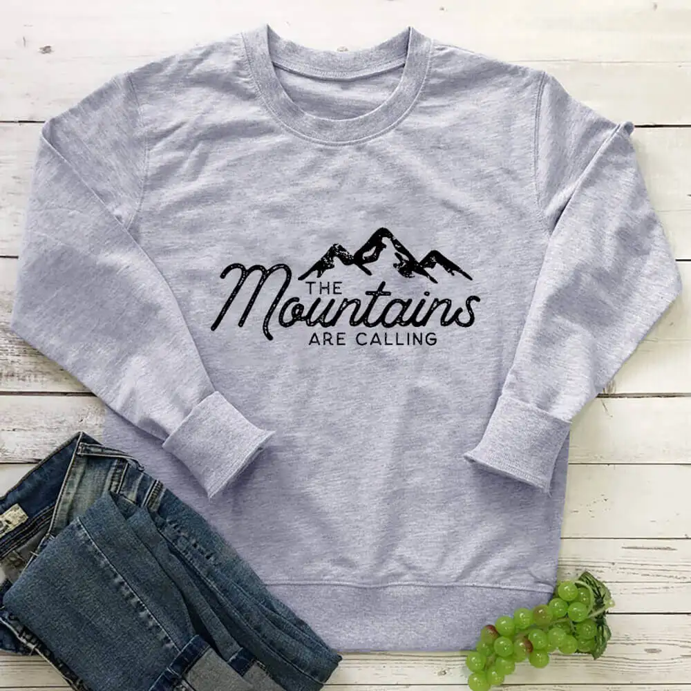 The Mountains Are Calling Printed 100%Cotton Sweatshirt Unisex Autumn Winter Casual O-Neck Long Sleeve Tops Team Hiking Top