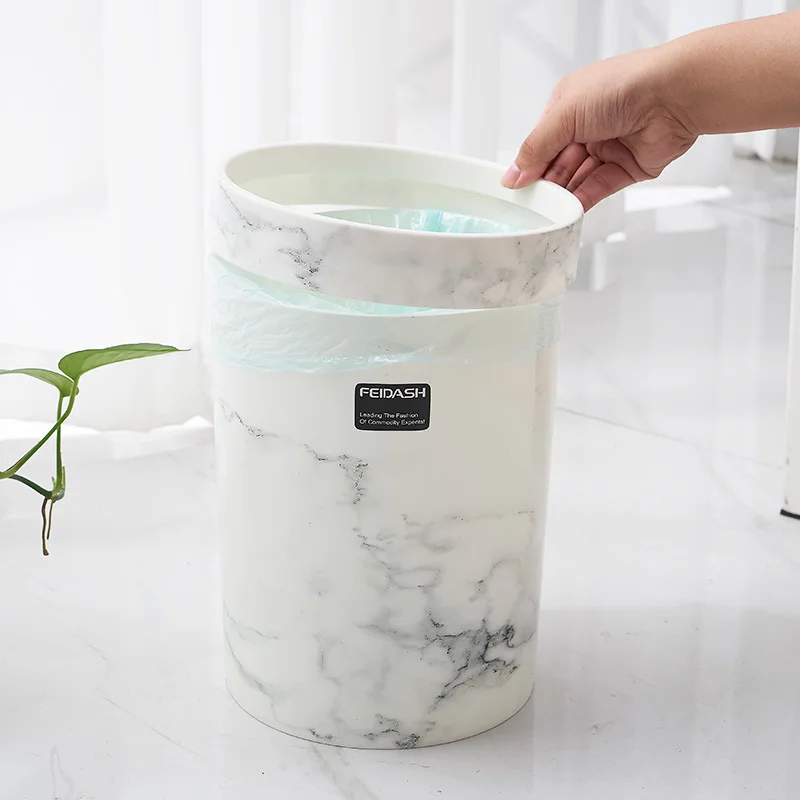 Marble Pattern Plastic Trash Can Without Lid European Style Dustbin Office Garbage Bucket Living Room Bedroom Waste Bin