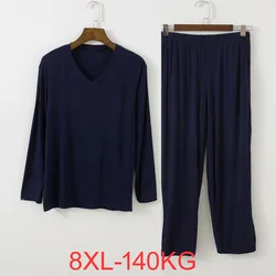 Plus Size 8XL 140KG set pigiami uomo scollo a V modale manica lunga top pantaloni abbigliamento per la casa traspirante Casual morbido set da notte maschile