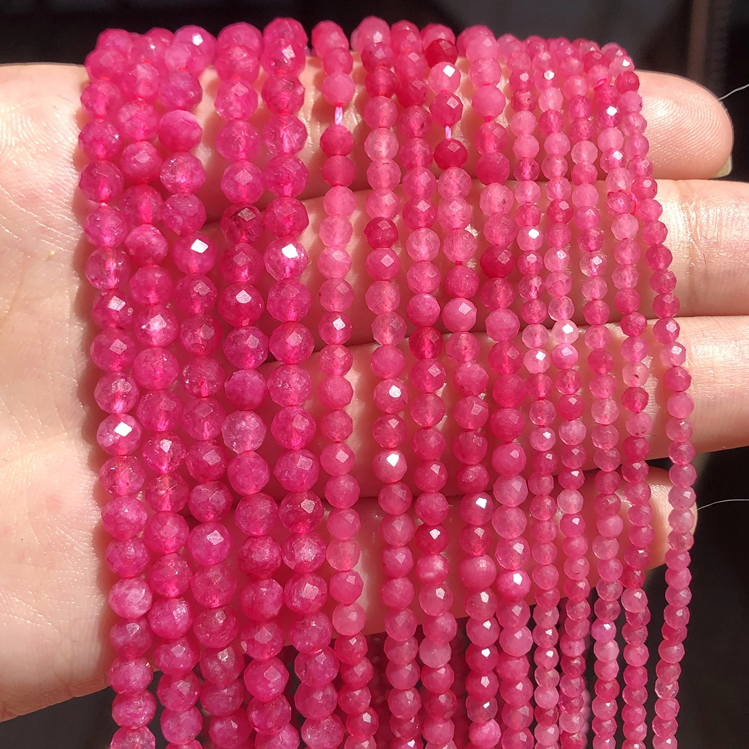 Natural Faceted Fuchsia Crystal Small Stone Loose Spacer Beads For DIY Jewelry Making Bracelet Necklace Earrings 15'' 2 3 4mm