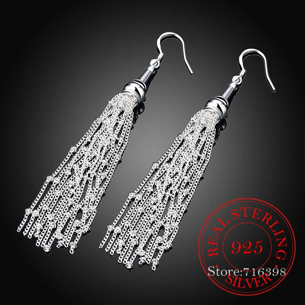 New Arrival Korean 925 Sterling Silver Vintage Long Tassel Dangle Earrings For Women 2023 Engagement Wedding Party Jewelry Gift