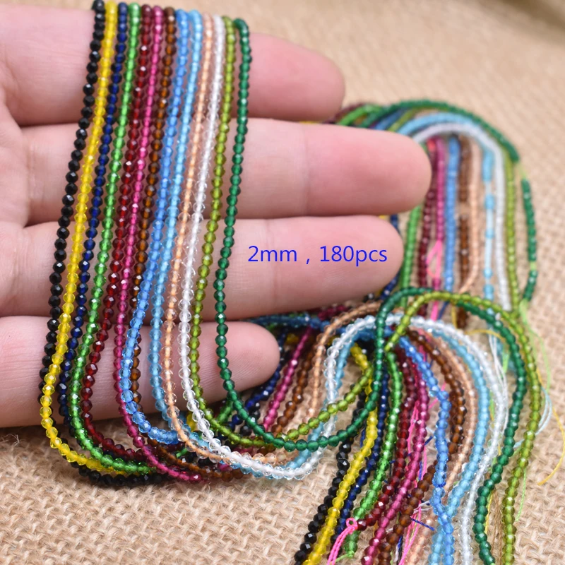 Wholesale 2mm 195pcs Small Beads Faceted Crystal Glass Beads Round Loose Beads For Jewelry Making DIY Bracelet Material Strand