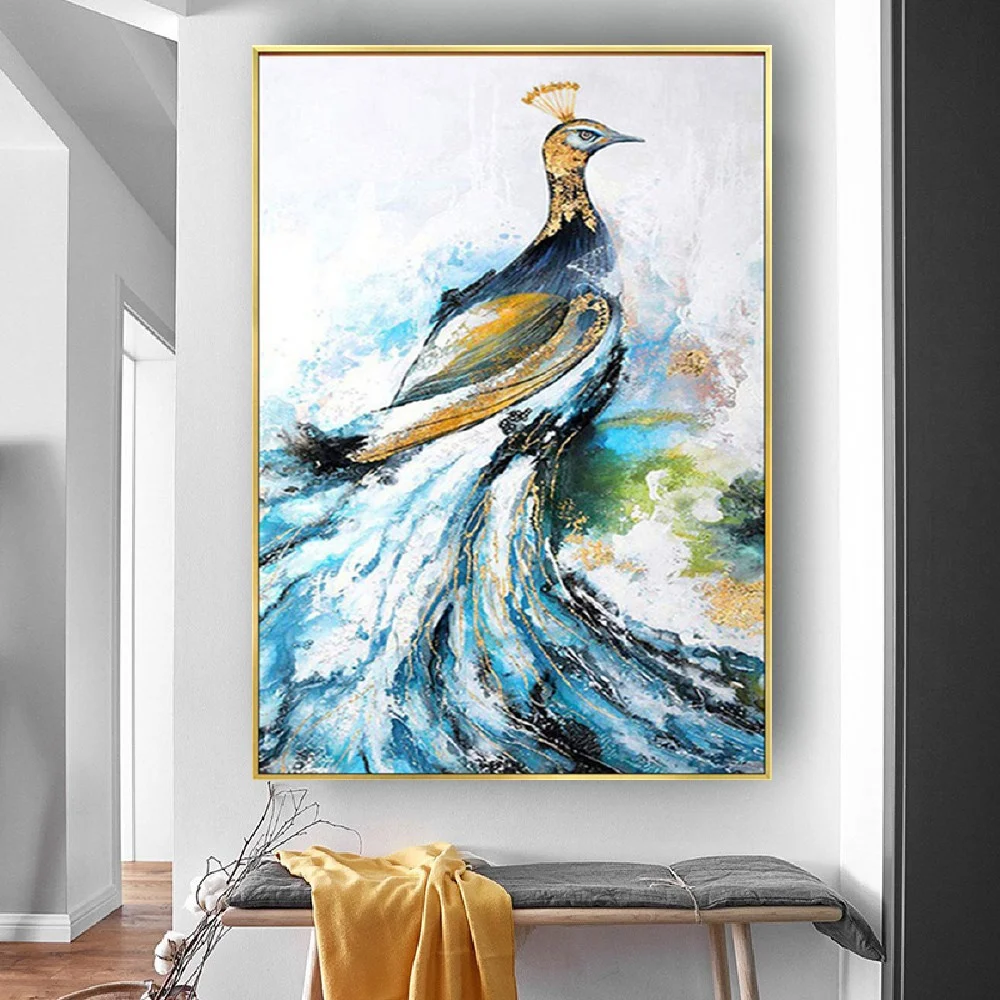 

Animal Peacock Oil Painting Cuadros Palette Knife Blue Texture Acrylic Wall Art Canvas Poster For Living Room Home Decor Picture