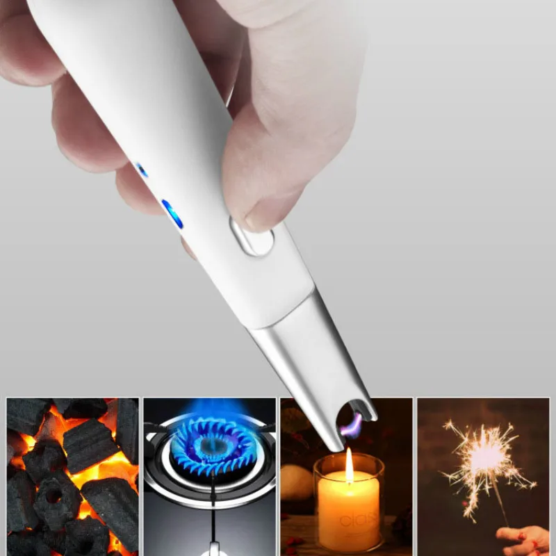 Portable Caddle Lighters USB Kitchen Windproof Plasma Arc Flameless Rechargeable Electronic Grill Lighter Long For Outdoor BBQ