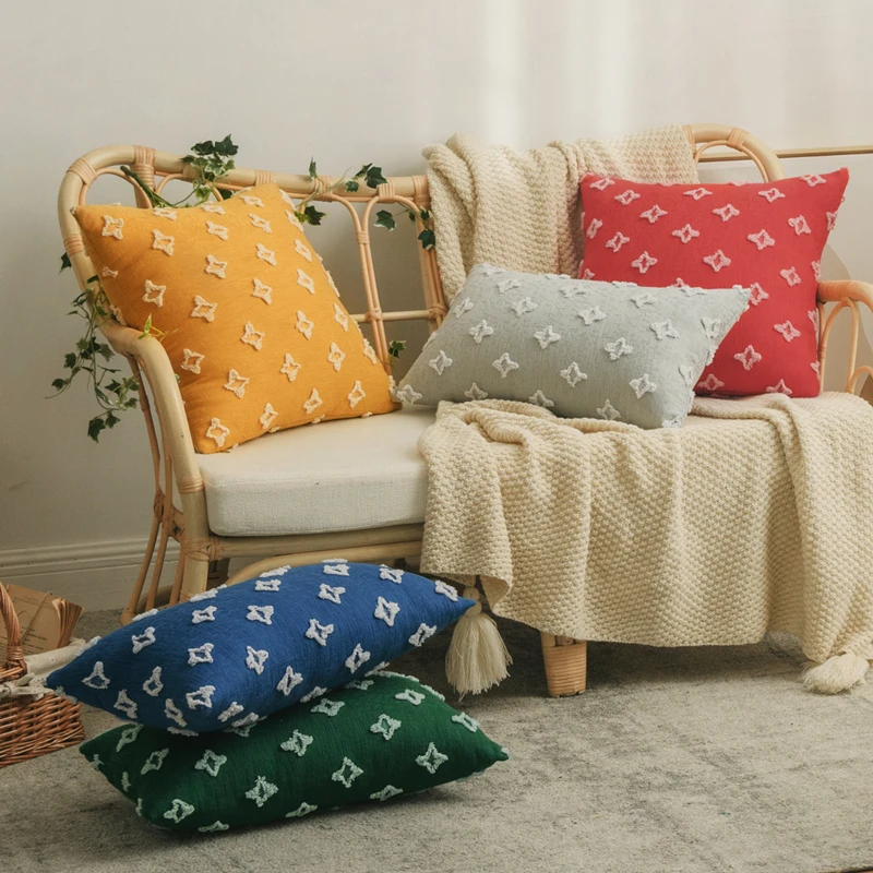 Soft Cushion Cover Rhombic Mustard Yellow Black Red Green Grey Orange Jacquard Pillow Cover 45x45cm Home Decor Sofa Couch Bed