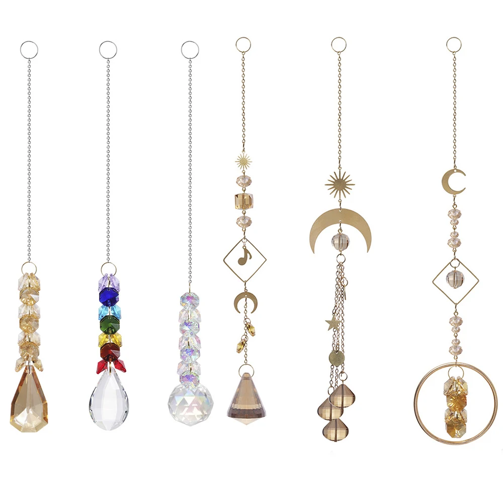 Moon Star Crystals Wind Chime Car Prism Sun Catchers Handmade Jewellery Garden Hanging Pendant Ornament Window Home Fairy Decor