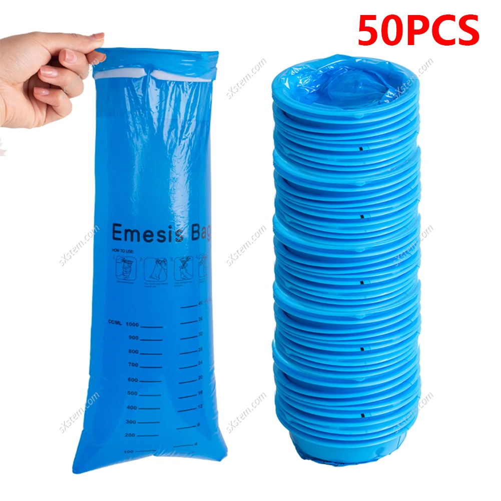 Trash Bag 1000ml 50pcs Household garbage bags Disposable Emergency Bag Portable Travel Car Sickness Nausea Pe Vomit Trash Bag