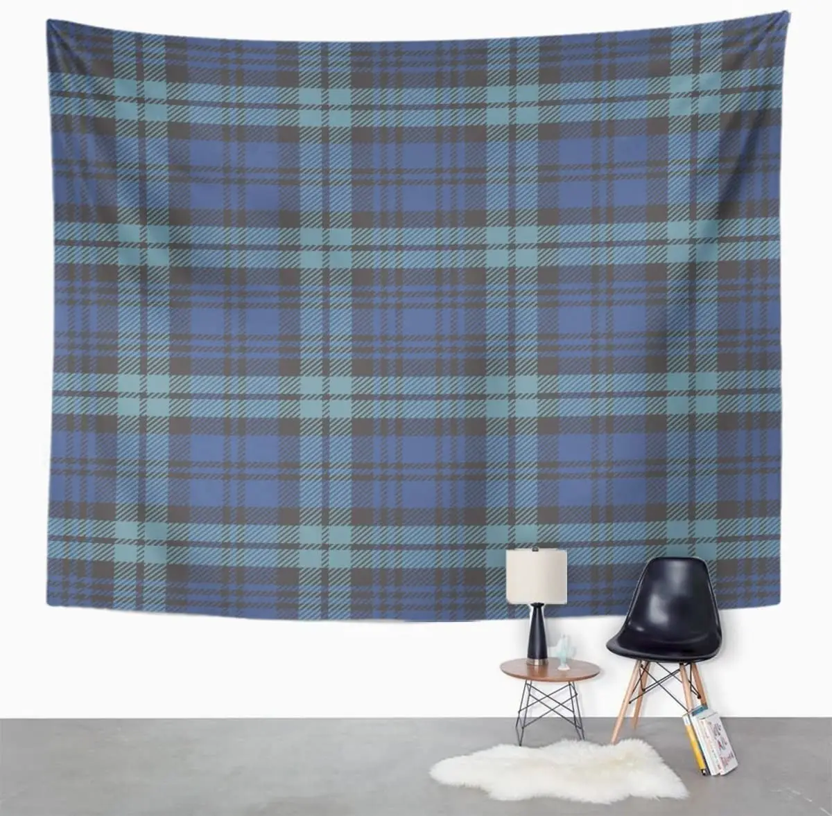 Black Watch Plaid Blue Tartan Preppy Tapestry Home Decor Wall Hanging for Living Room Bedroom Dorm 60x80 Inches