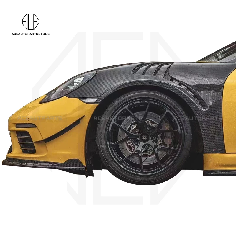 For Porsche 718 982 Cayman Boxster 2016-2021 GT4-Style FRP+Carbon fiber Side Fender Vent Trim Aprons Body Kit