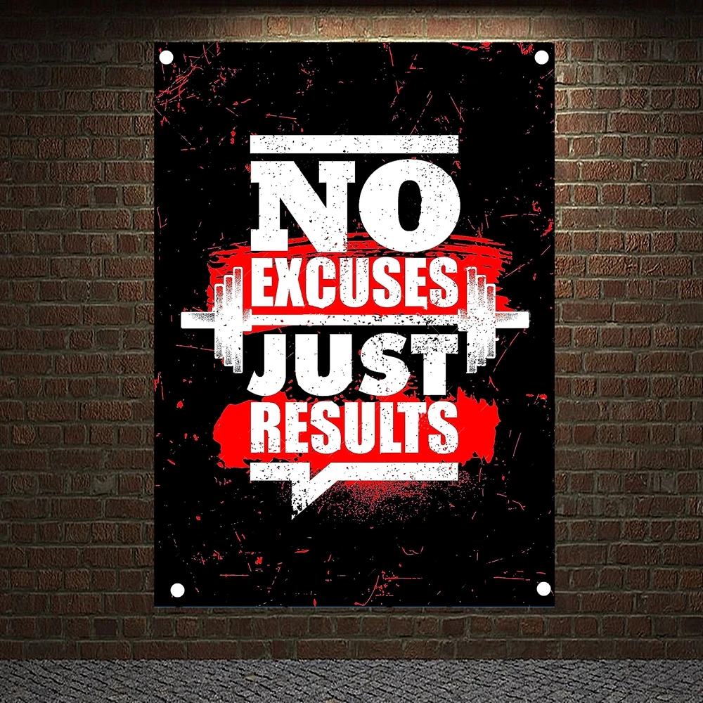 

NO EXCUSES JUST RESULTS Motivational Workout Posters Exercise Banners Wall Art Flags Canvas Painting Tapestry Gym Wall Decor