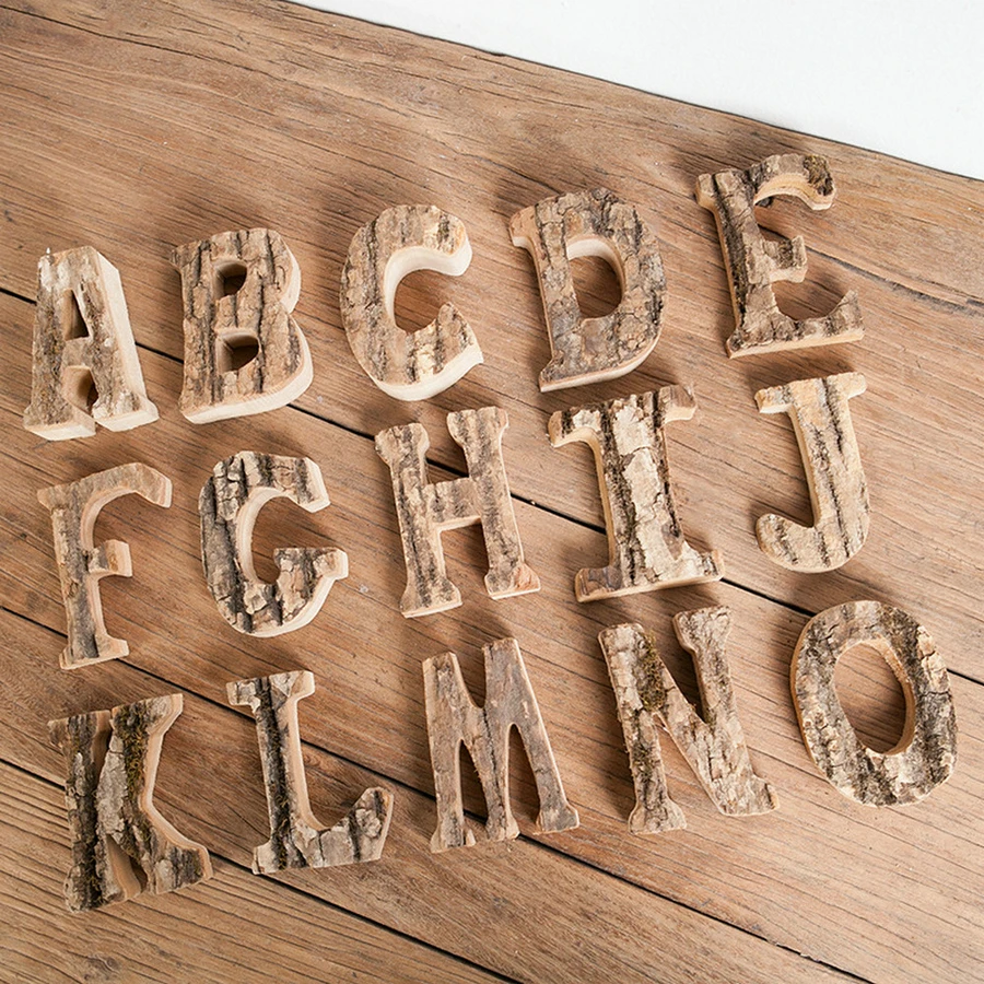 1PCS Letter Decoration Home Decoration Wooden Letters Bark Retro Ornaments DIY Decorations