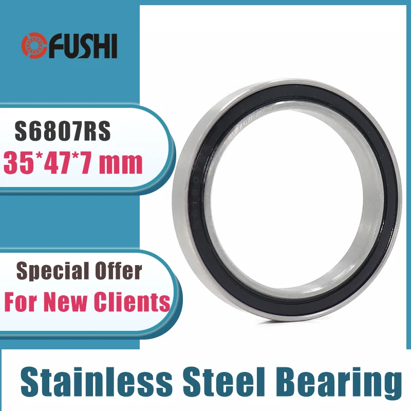 5PCS S6807RS Bearing 35*47*7 mm ABEC-3 440C Stainless Steel S 6807RS Ball Bearings 6807 Stainless Steel Ball Bearing