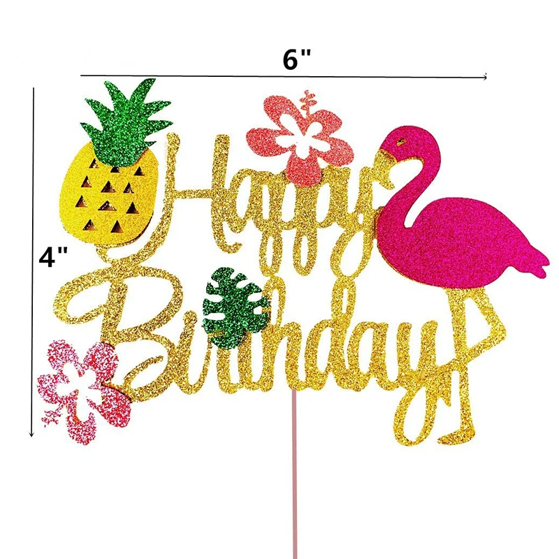 Summer Birthday Flamingo Pineapple Aloha Letter Cake Toppers Party Decorates Cupcake Topper for Hawaiian Tropical Wedding Party