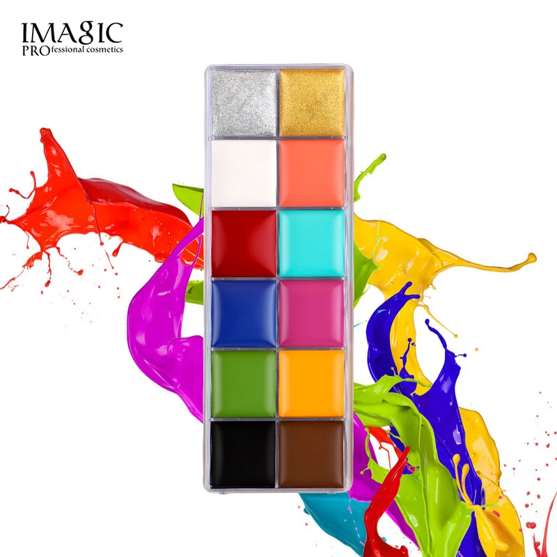 IMAGIC Halloween Face Body Paint Oil Painting Art Make Up Set Tools Party Fancy Dress 12 Flash Tattoo Color+6pcs Make Up