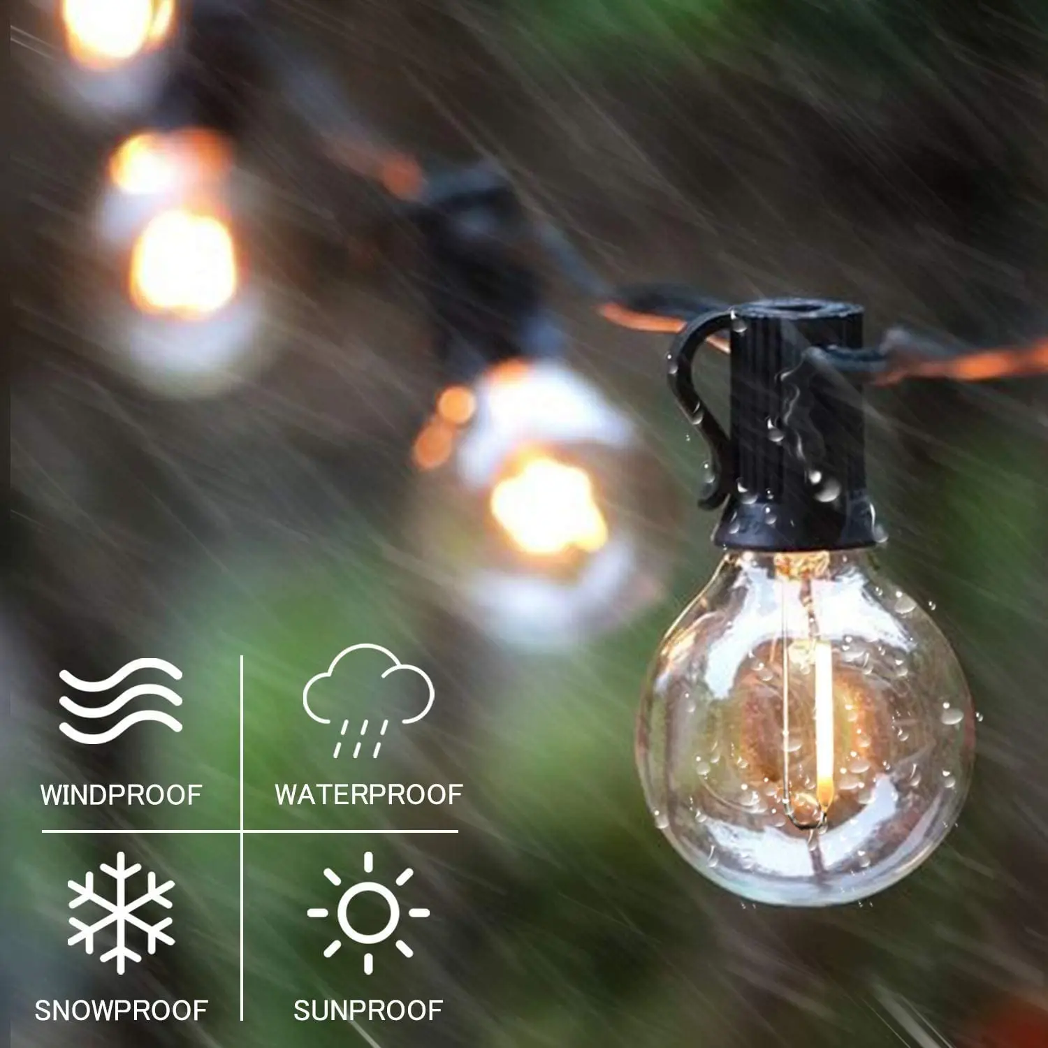 G40 Globe Outdoor LED String Lights Party Garland Plastic Bulbs Fairy Lamp For Street Patio Garden Backyard New Year Christmas