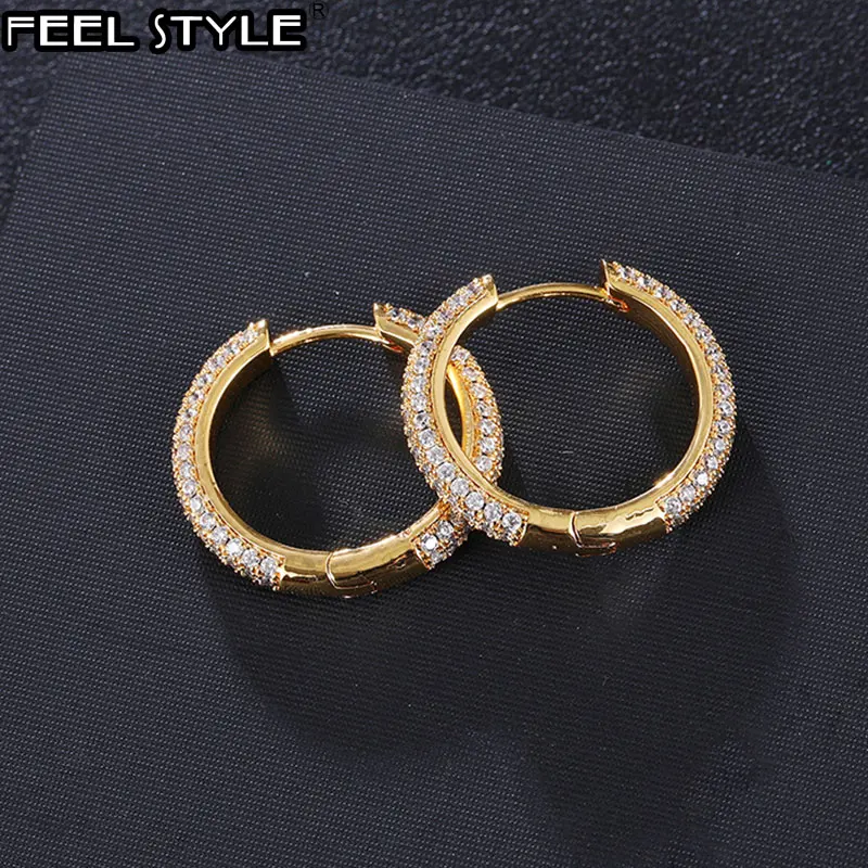 Hip Hop 1Pair Bling Round Zircon Micro Paved Iced Out Rhinestone CZ Stone Stud Earring Copper Earrings For Men Women Jewelry