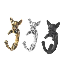 Dropshipping  adorable retro Chihuahua Dog Wrap Ring For Girls Adjustable Size 6 To 8 Free Size Cute Animal Fashion Jewelry