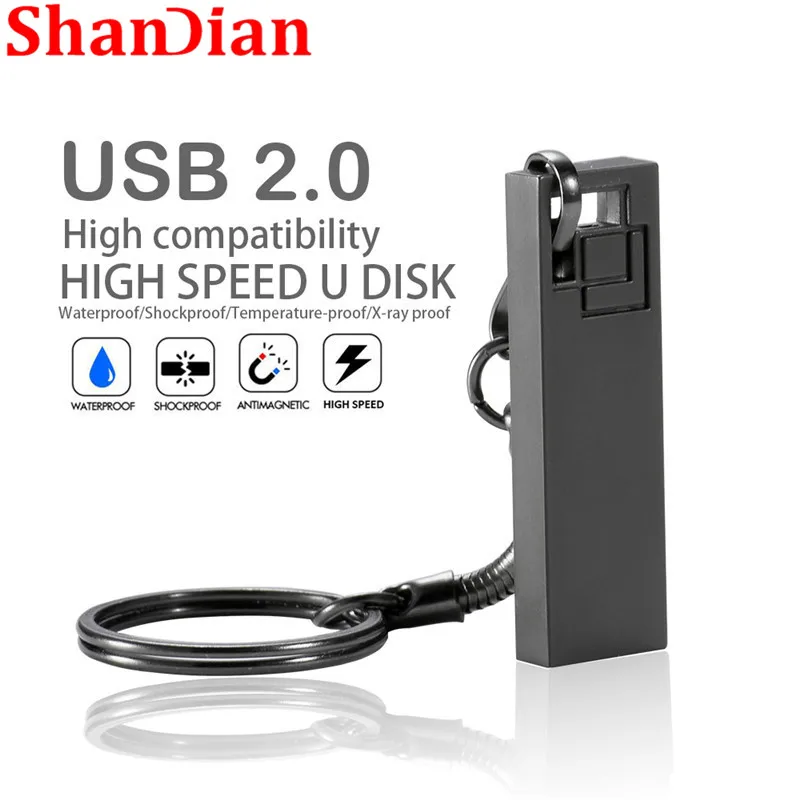 SHANDIAN-محرك فلاش USB معدني صغير ، 4 جيجابايت ، 8 جيجابايت ، 16 جيجابايت ، 32 جيجابايت ، 64 جيجابايت ، سعة حقيقية 2.0 ، شعار مخصص ، بالجملة