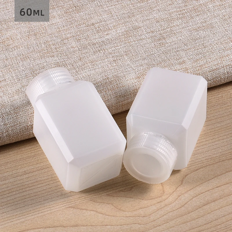 60ml Portable Small Mouth Plastic Bottle Empty Square Container For Reagent Liquid Oil Airtight Sealing 10PCS