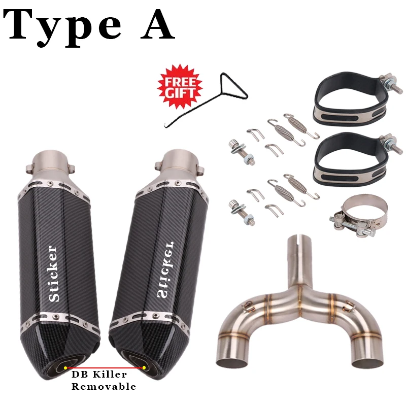 Motorcycle Exhaust For Benelli 600 TNT600 BN600 BJ600 Slip On Modified Double Outlet Middle Link Pipe Escape Muffler DB Killer