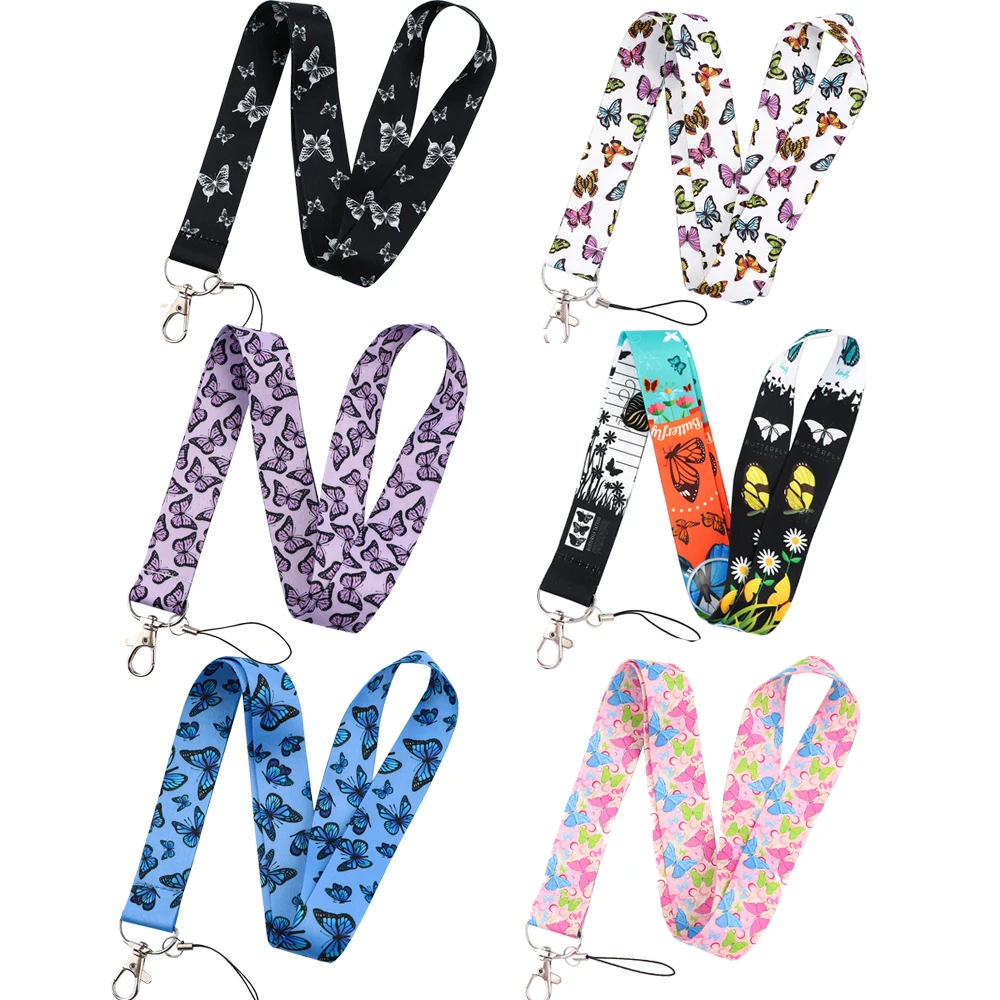 YL631 New Animals Monarch butterfly Lanyard Credit Card ID Student Bus Badge Holder Woman Hang Rope keychain Keyring Gifts