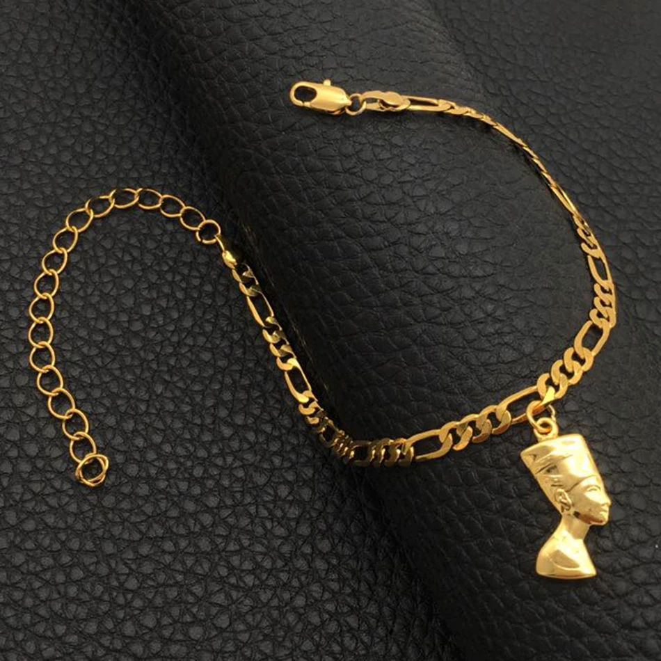 Anniyo Egyptian Queen Nefertiti Anklet for Women Gilrs Foot Chain Jewelry Gold Color Wholesale Jewellery African  @215106