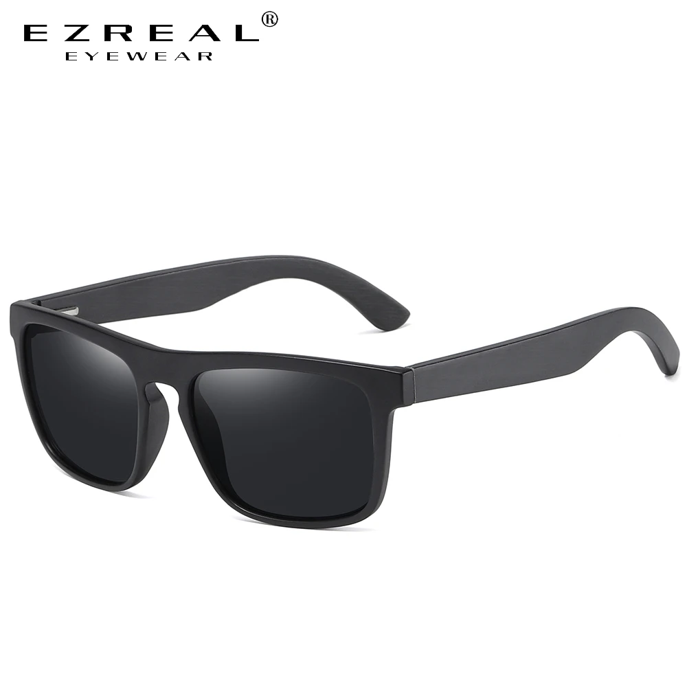 

EZREAL Square Vintage Black Frame Sunglasses Bamboo Men Women Wood Sun Glasses Retro Polarized oculos Brand