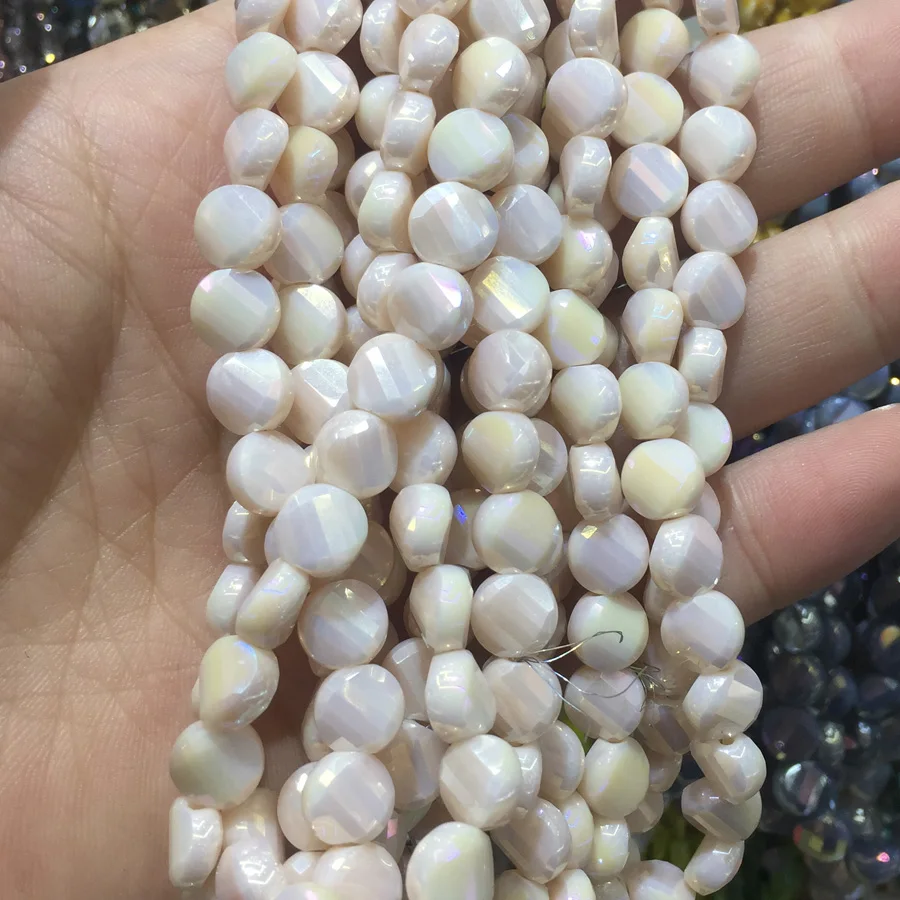 8mm Solid Color Faceted Glass Twisted Beads Flat Round Crystal Austria Beads for Jewelry Making DIY Earrings Necklace Findings