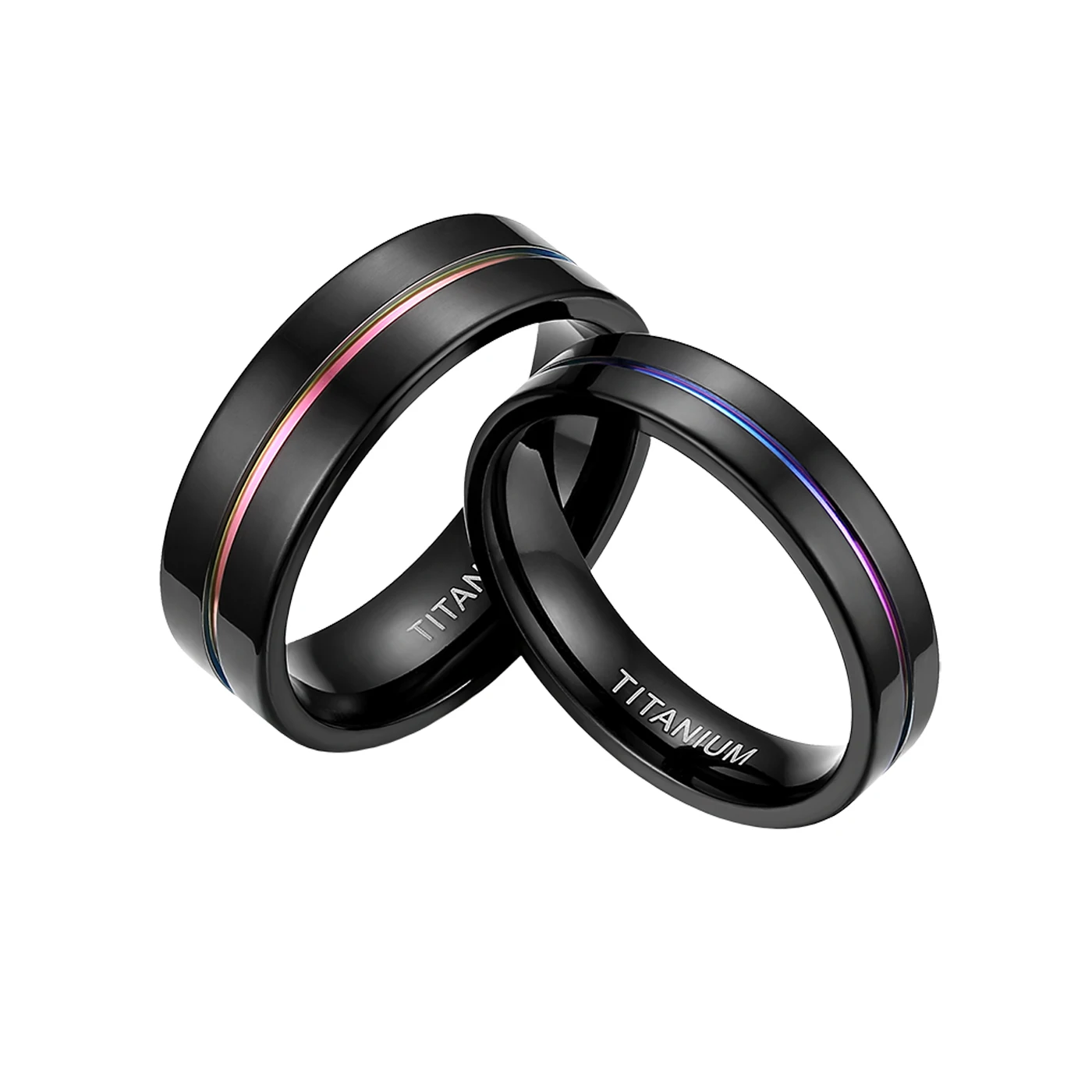 

BONISKISS 5mm 7mm Rainbow Titanium Ring Colorful Simple Thin Groove Couple Rings Wedding Band Size 5-13 dropshipping 2020