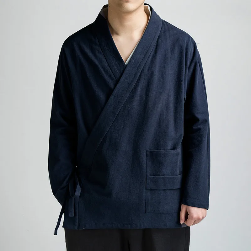 Traditional Open Stitch Hanfu Men Cotton Linen Jacket Men Kimono Cardigan Male Harajuku Outwear Mens Kongfu Coats M-4Xl