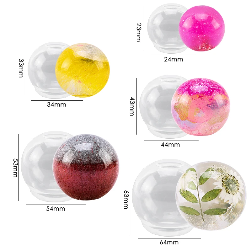 3D Sphere Silicone Molds Round Clear Silicone Ball Mold for Jewelry Making, Soap Candle DIY, Christmas Decoration 5 Sizes