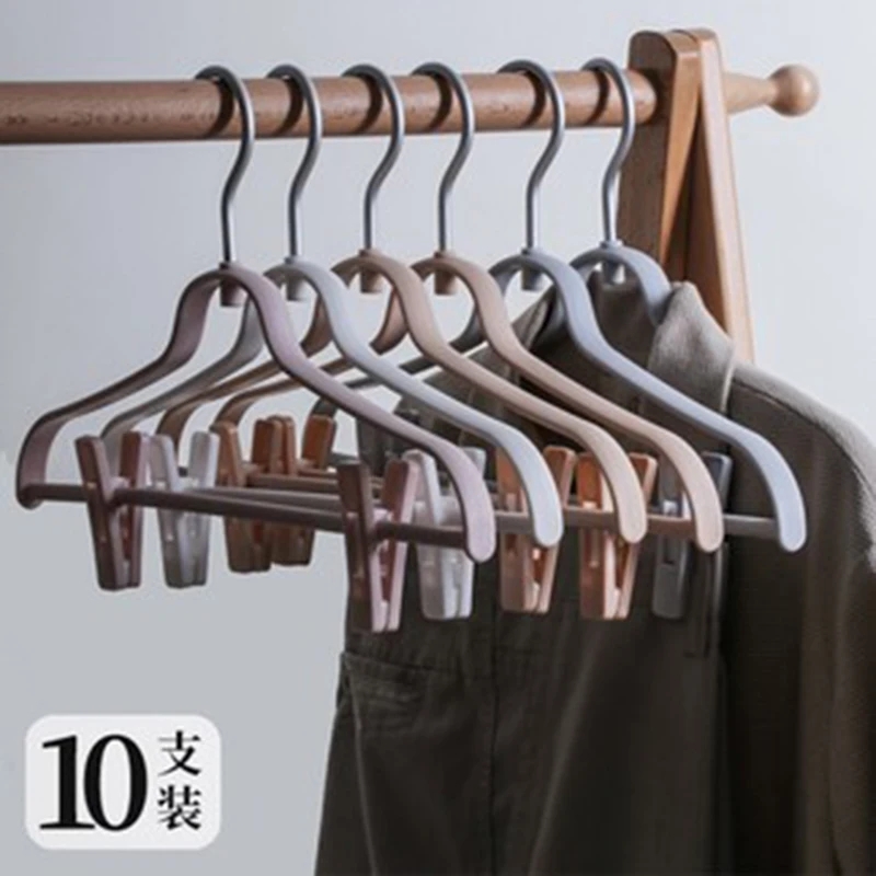 10 pcs/lot Rotatable Aluminum Clothes Hangers Adult Pants Hanger with Plastic Clips Non-slip Seamless Drying Rack for Underwear