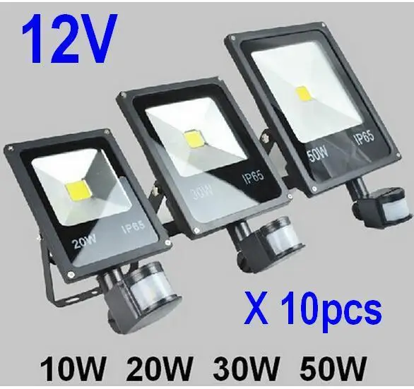 

(10pcs/lot) 12V 10W 20W 30W 50W PIR LED Floodlight with Motion detective Sensor Outdoor LED Flood light Lamp outdoor lighting