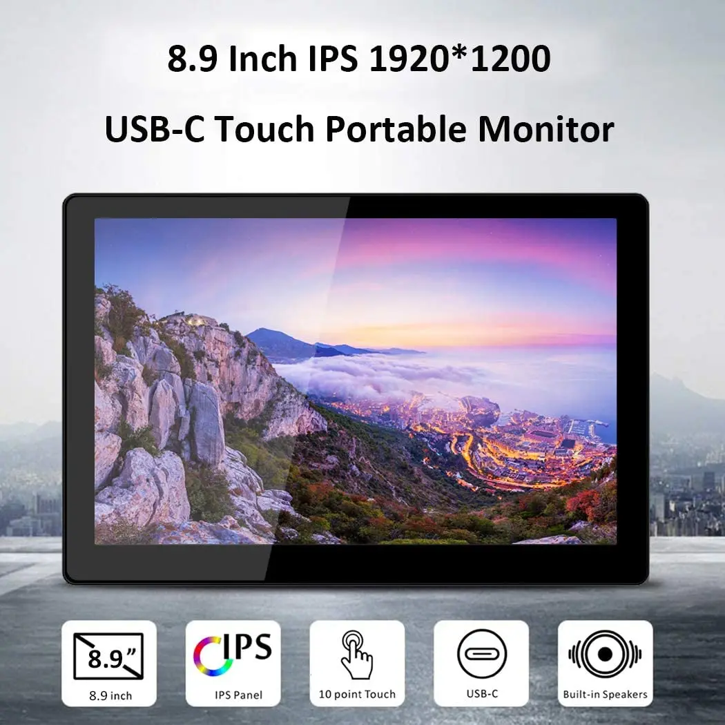 8.9 inch Touchscreen LCD Monitor,1920x1200 IPS Display,USB Power,Mini HDMI and Type C Input for Laptop PC Raspberry pi Switch PS